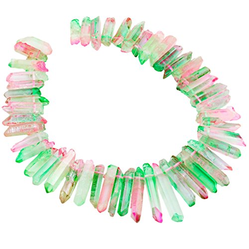 rockcloud Natural Rock Crystal Points Titanium Coated Clear Quartz Sticks Spikes Top Drilled 15 inch Strand,Pink&Green - color: #31-Pink&Green