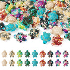 45Pcs Sea Turtle Beads Synthetic Turquoise Dyed Printed Tortoise Beads Ocean Animal Spacer Bead Turtle Carved Gemstone Beads for DIY Crafts Bracelet Necklace Earring Jewelry Making - color: Mixed Color-Turtle