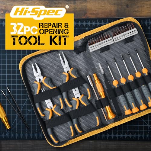 Hi-Spec 32pc Electronics Repair & Opening Tool Kit Set for Laptops, Phones, Devices, Computer & Gaming Accessories. Precision Small Screwdrivers with Pentalobe Bits for iPhones & MacBooks - size: 32pcs