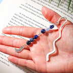 Vintage Metal Moon Bookmark Pendant with Natural Crystal Bead Chain–Elegant Bookmarks for Women,Men,Book Lovers,Teachers and Students(Sodalite) - style: Moon