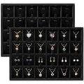 2 Pcs 24 Grid Stackable Jewelry Organizer Tray with Removable Dividers Ice Velvet Jewelry Display Showcase Tray for Necklace Earring Ring Bracelet Holder (Black Velvet) - color: Black Velvet