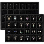 2 Pcs 24 Grid Stackable Jewelry Organizer Tray with Removable Dividers Ice Velvet Jewelry Display Showcase Tray for Necklace Earring Ring Bracelet Holder (Black Velvet) - color: Black Velvet