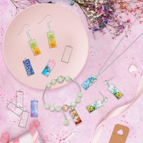 Oubaka Open Bezels for Resin Jewelry Making,50pcs Open Back Bezel Pendants Open Frame Pendant Geometric Hollow Frame Pendant for Pressed Flower,DIY Resin Earrings Necklace(White K) - color: White K;Rectangle;Style A