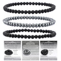 2/3-Pieces 4mm 6mm 8mm Natural Crystal Gemstone – Handmade Reiki Energy Healing Stretch Bracelets Jewelry for Yoga, Meditation, Unisex - color: 3 Pieces (BlackOnyx&Hematite&MatteBlackAgate), size: 4mm