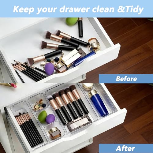 Clear Drawer Organizer Set, 4 Sizes Desk Drawer Divider Organizers Storage Bins for Bathroom,Kitchen,Office,Vanity Organizers Tray for Jewelry (15PACK) - size: 15PACK