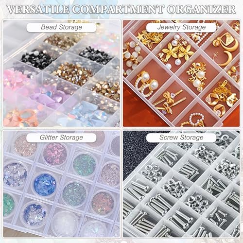 SUTOKAKA 1Pc 24 Grids Plastic Bead Organizer Largre Clear Jewelry Storage Box with Fixed Dividers Small Parts Compartment Organizer Container Case for Rhinestones Seeds Screws Earrings Organizing - size: 24