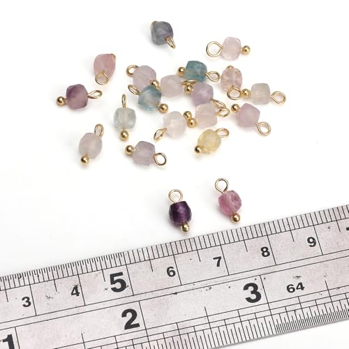 Beadia Natural Faceted Cube Stone Charms 4mm 30pcs with Untarnish Metal Accessories Loose Square Beads for DIY Jewelry Making - color: Fluorite