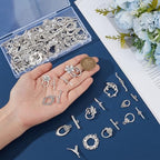 PH PandaHall 60 Sets Flower Toggle Clasps 10 Styles T-bar Closure Clasps Toggle Jewelry Clasp Flower Leaf Bird Metal Bar and Ring Clasp Connectors for Necklace Bracelet Jewelry Making, Antique Silver