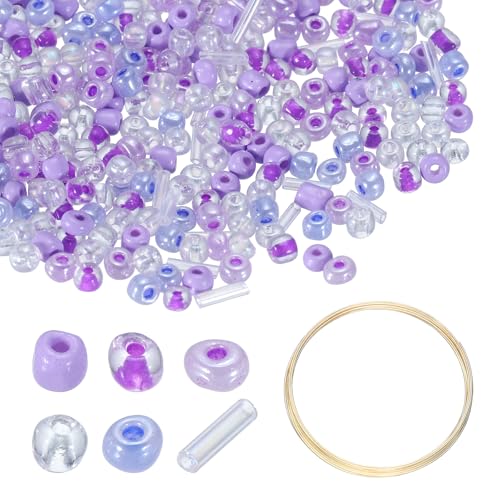 uxcell 1Set Glass Seed Beads, 1.5-4.5mm Small Embroidery Bugle Beads Assorted Tube Bead Loose Kit for Jewelry Making DIY Craft Beading Bracelets Necklace Earring (Deep Purple) - color: Deep Purple