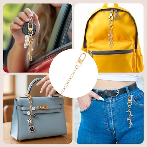 Hzopcw 20pcs Gold Keychain Making Kit, Key Ring Swivel Snap Hook Chains, Extender Keychain Bag Charm Kits for DIY Crafts Jewelry Making Handbag Purses- B Style - color: Gold-20pcs-B Style