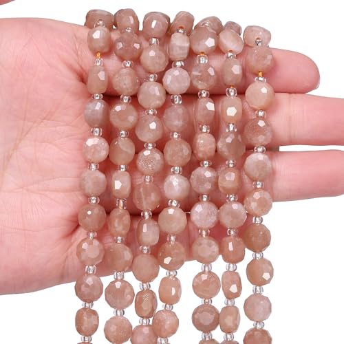 8×5mm Sunstone Natural Stone Beads for Jewelry Making About 35-40pcs 1 Strand 15" Drilled Flat Faceted Cabochon Gemstone Beads for Bracelets Necklace DIY Crafts - color: Sunstone