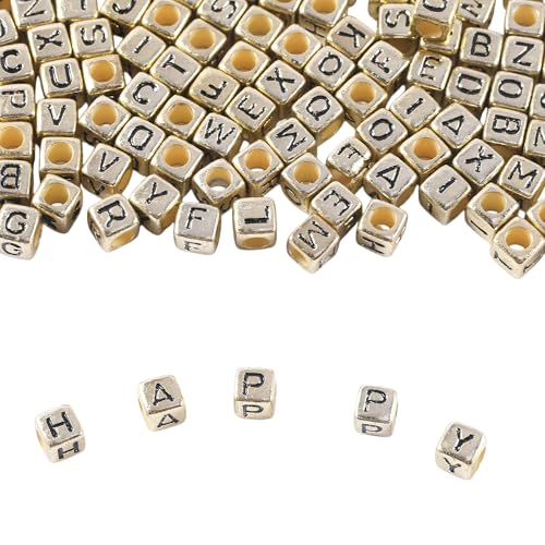 1000Pcs Gold Acrylic Cube Letter Beads 6 * 6mm Black Alphabet A-Z Beads for DIY Bracelet Necklace Jewelry Making - color: Gold Mixed Black Letter A-Z