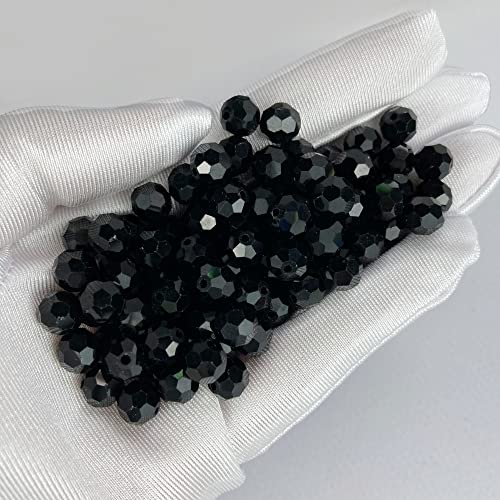 Jmassyang 200 Pieces 6mm Faceted Round Crystal Glass Beads Spacer Beads for Jewelry Making, Bracelets Necklaces Earrings Wind Chimes Suncatchers(Black) - color: Black, size: 6mm