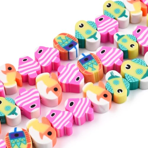 Ornazy 400Pcs Mixed Color Sea Animal Heishi Spacer Beads Handmade Summer Ocean Fish Crafts Accessory Polymer Clay Fish Beads for Jewelry Making