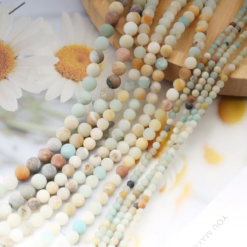 370Pcs Natural Frosted Amazonite Gemstone Beads Energy Healing Crystal Stone Round Loose Gemstone Stone Beads for Jewelry Making, DIY Bracelets Necklaces (Frosted Amazonite-4mm) - color: Frosted Amazonite-4mm