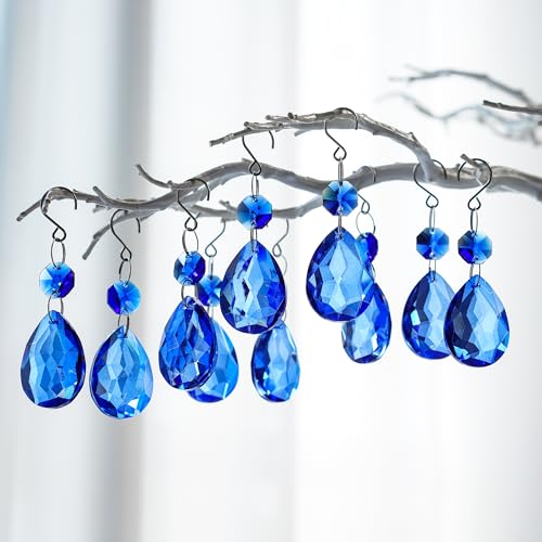 H&D HYALINE & DORA 3Inch Crystal Suncatcher Bauhinia Prisms Pendants 10Pcs Chandelier Crystals Replacement Hanging Sun Catcher Beads for DIY Arts Crafts Decor (Blue) - color: Blue