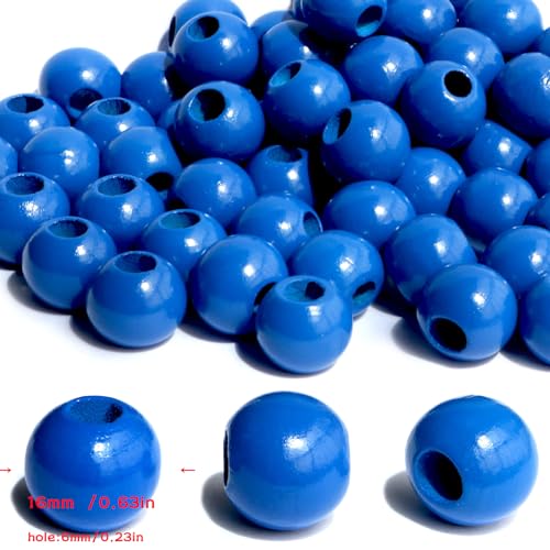 100pcs Navy Blue Wooden Beads with 16MM Diameter for Craft DIY Macrame Beads(Hole:6mm) - color: Navy bule