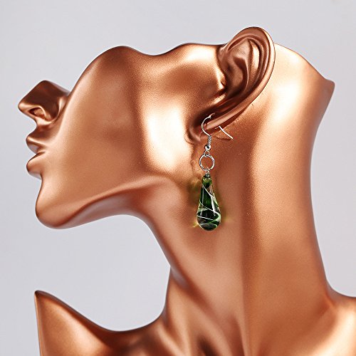 Glass Water Drop Shape Glaze Spiral Dangle Earrings Lampwork Handmade Glass Bead Geometric Earrings for Women Jewelry - color: Geen Earring&Necklace