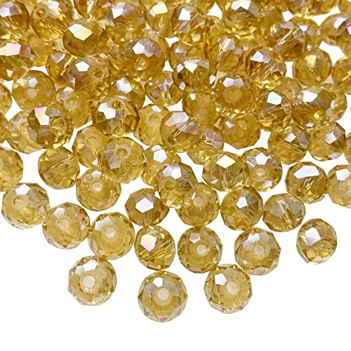 Jmassyang 8mm Briolette Rondelle Faceted Crystal Glass Beads for Jewelry Making Bracelets Necklaces Earrings (Champagne Gold AB, 250pcs) - color: Champagne Gold, size: 6x8mm
