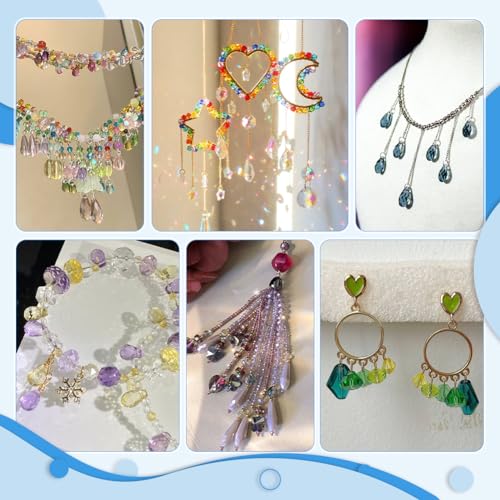 PH PandaHall 200pcs Faceted Teardrop Charms, 10 Colors Crystal Charms Transparent Glass Crystal Pendants Wire Wrapped Glass Charms Drop Dangle Charms for Necklace Clip on Earings Bracelet Craft Making