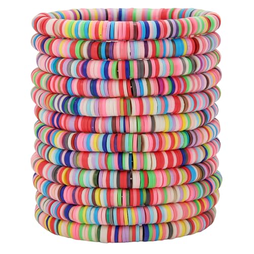 12pcs Friendship Bracelets Beaded Bracelets Heishi Bracelet Cute Bracelets Stack Vinyl Clay Disc Bead Surfer Stretch Summer Beach Bracelets For Women Preppy Bracelets - color: B-2 color 1