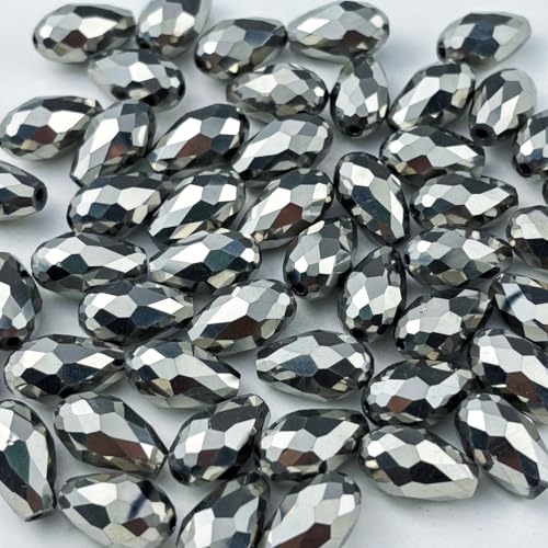 100pcs 8x12mm Teardrop Crystal Glass Beads for Jewelry Making, Faceted Vertical Hole Teardrop Glass Spacer Beads for Wind Chimes Bracelet Earring Necklace DIY Craft(Silver) - color: Silver, size: 8x12mm
