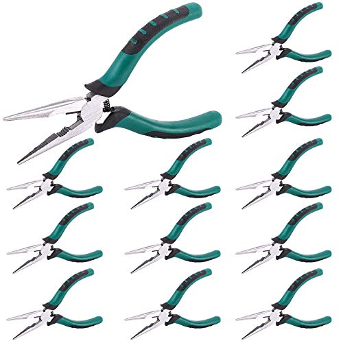 12 PCS 6 Inch Spring Needle Nose Pliers, Heavy Duty Steel Nose Side Cutting Pliers Nonslip Rubber Handle Wire Cutter for Crimping Looping Shearing - size: 6 Inch