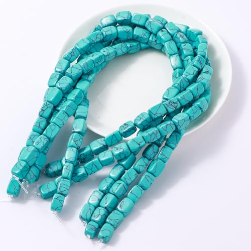 Natural Large Blue Turquoise Cube Stone Beads 8x11mm 38cm/str Loose Semi Gemstone Stone Square Beads for Making Bracelets Necklace - color: Blue Turquoise