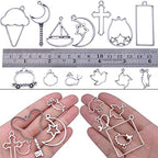 100g Antique Silver Bezel Charms Pendants Alloy Open Back Bezel Blanks Hollow Pressed Flower Frame Pendant Resin Molds for DIY Jewelry Crafts Making Necklace Earrings, Mixed Styles