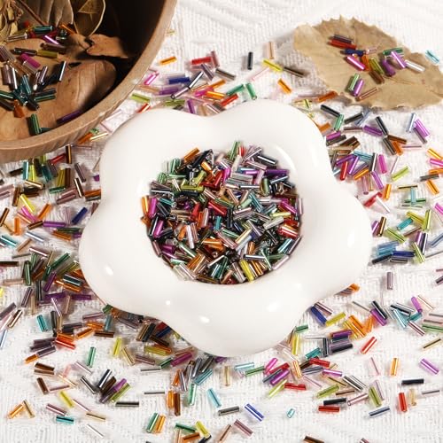 2000Pcs Tube Seed Beads 2x7mm Mini Long Glass Bugle Bead Small Craft Loose Spacer Beads for DIY Phone Charms Waist Bead Bracelets Earrings Necklaces (Mixed Color) - color: Mixed Color