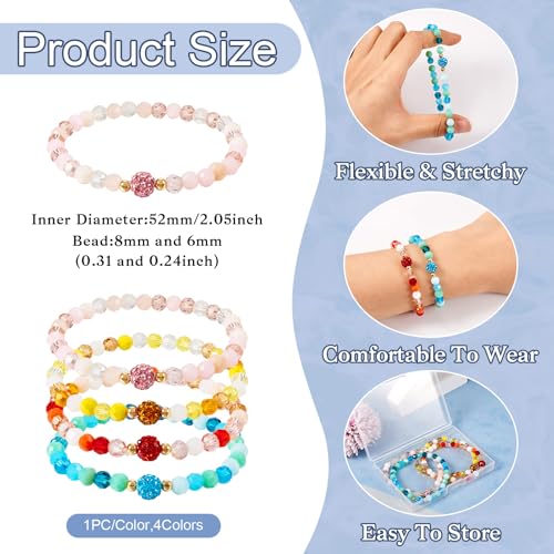 Elecrelive Glass Round Beaded Bracelet Set Clay Beaded Bracelets Stretch Bracelets - color: 4 Colors