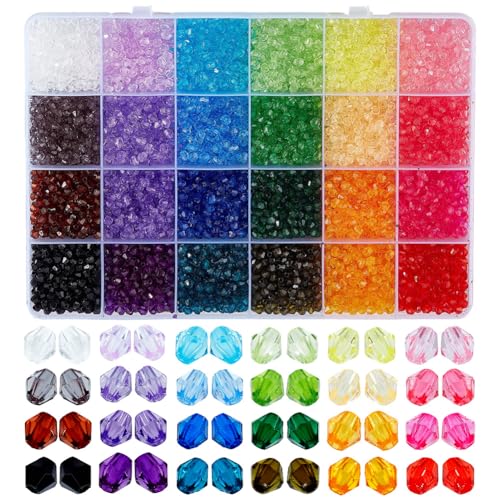 PH PandaHall 5808pcs Faceted Crystal Beads 4mm Acrylic Bicone Beads 24 Colors Rainbow Loose Bead Spacers for Bracelet Necklace Earring Keychain Jewelry Making Flower Bags Decoration - size: 4mm
