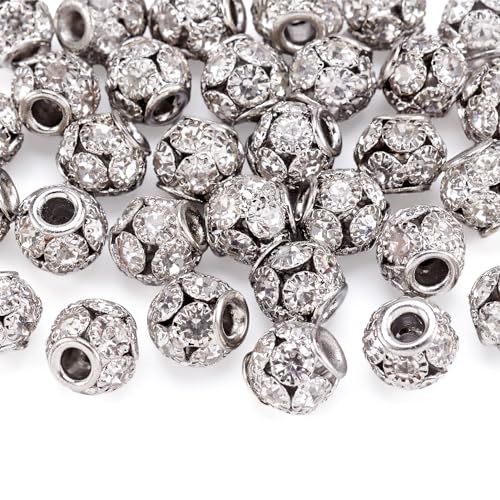 Craftdady 30Pcs 8mm Crystal Rhinestone Rondelle Spacer Beads Platinum Disco Ball Loose Beads for Jewelry Making Hole: 2mm… - color: Platinum-8mm