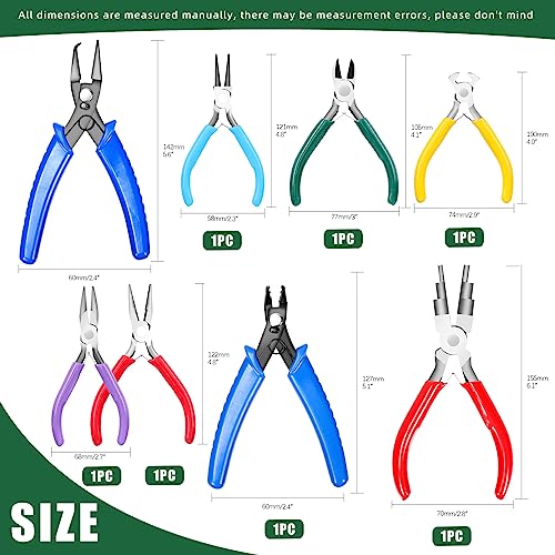 Keadic 8Pcs 4.5” Jewelry Pliers Set Contains Round Nose Pliers, Needle Nose Pliers, Bent Nose Pliers, Wire Cutters, Crimping Pliers, Nylon Pliers, End Nippers, Bail Making Pliers for Jewelry Making