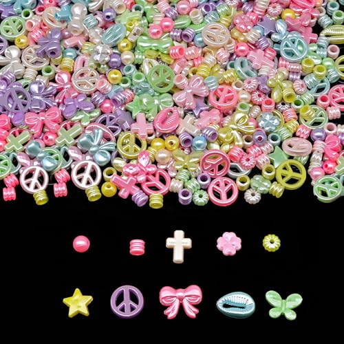 Candy Acrylic Beads for Bracelet Making kit, 200g+ 10-Style, Assorted Kandi Pony Kawaii Charms Beads DIY Craft Supplies for Jewelry Keychain Necklaces(Mixed I Pearlescent, 620+Pcs, 0.45lb.) - color: Mixed I Pearlescent