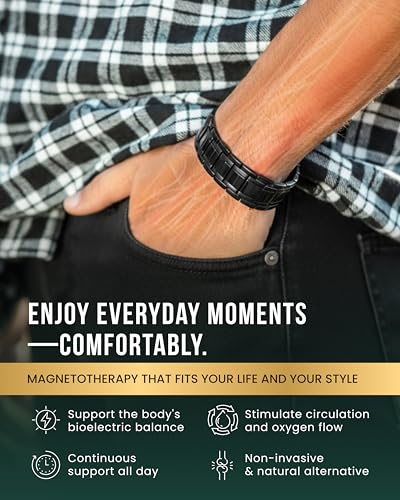 MagnetRX® 3X Strength Magnetic Bracelets for Men – Effective Titanium Mens Magnetic Bracelet – Premium Fold–over Clasp & Adjustable Length with Sizing Tool & Gift Box (Black) - color: Black (3X Strength)