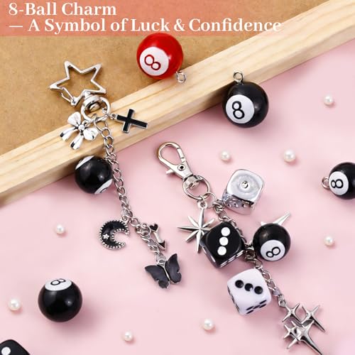Wurosi 945 Pcs Bag Charm Kit, Charms Lip Gloss Keychain Making Kit, Beaded Keychain Making Kit, Y2K Keychains, 8 Ball Dice Charm Keychains, DIY Customizable Crafts Key Chains(Gold & Silver) - color: 945PCS Keychain Making Kit
