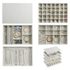 EZDeco Jewelry Organizer Tray with Lid,Extra Large Set of 4 Jewelry Trays for Drawers Stackable Jewelry Holder Inserts PU Leather Jewellery Storage for Ring Earring Necklace Bracelet for Mom(Grey)