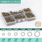 1400 Pcs Mixed Size Jump Rings for Jewelry Making, Keychains, Necklace Repair & DIY Crafts - 4mm, 6mm, 5mm, 7mm, 8mm, 10mm - Antique Bronze - color: Antique Bronze