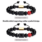 VLINRAS Zodiac Bracelet for Men Women, 8mm 10mm Natural Black Onyx Stone Star Sign Constellation Horoscope Bracelet Gifts