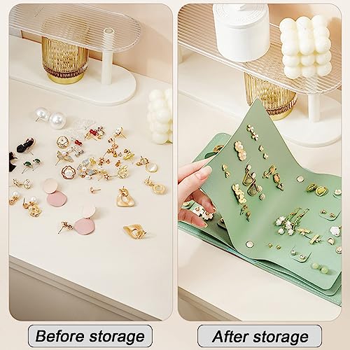 LAKE OF FIRE Earring Holder Organizer with Foldable Book Design Jewelry Book Organizer, Portable Pu Leather Travel Earring Case(Green) - color: Green