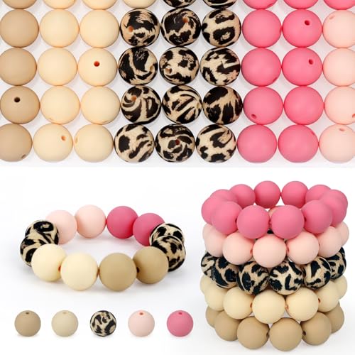 100 Pcs 15mm Silicone Beads for Keychain Making, Pink Gream Silicone Beads Bulk Round for Bracelets Pens Crafts Jewelry Making (Pink Gream) - color: Pink Gream