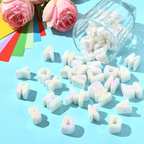 Ornaland 90-100Pcs Large Letter Beads White Acrylic Alphabet Letter Beads Random Mixed Alphabet Shape Bead for Bracelets Keychains Jewelry Lanyards Making(White) - color: White
