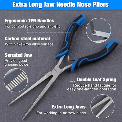 SPEEDWOX Long Reach Needle Nose Pliers Thin Extra Long Needle Nose Pliers with Serrated Jaw for Jewelry Making, Bending Wire and Small Object Gripping Needle Remover Plier Work On Narrow Place - style: Extra Long Needle Nose Pliers