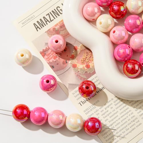 16mm Acrylic Beads 100pcs Chunk Bubblegum Bead Beads for Pens for Necklace Jewelry Bracelets DIY Crafts Making (redpink) - color: redpink