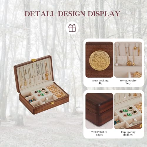 Travel Jewelry Case Small Wood Jewelry Organizer Jewelry Box for Women (Single Nut-Brown A) - color: Single Nut-Brown A