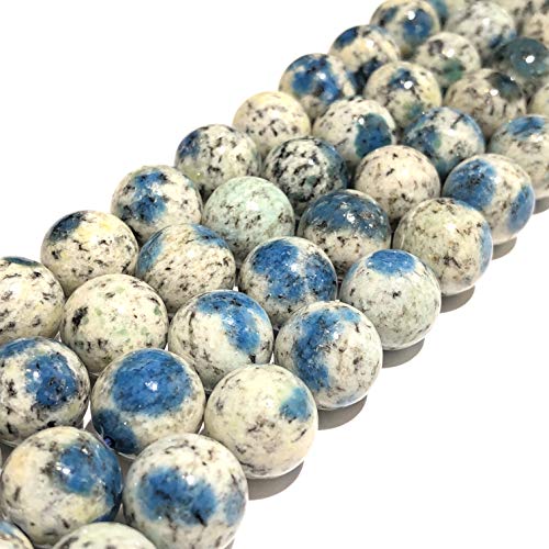 [ABCgems] Extremely-Rare Himalayas K2 Azurite in Granite (Occasionally Inclusions with Apatite & Malachite) 10mm Smooth Round Natural Semi-Precious Gemstone Healing Energy Beads - color: K2 Azurite in Granite (From Himalayas)