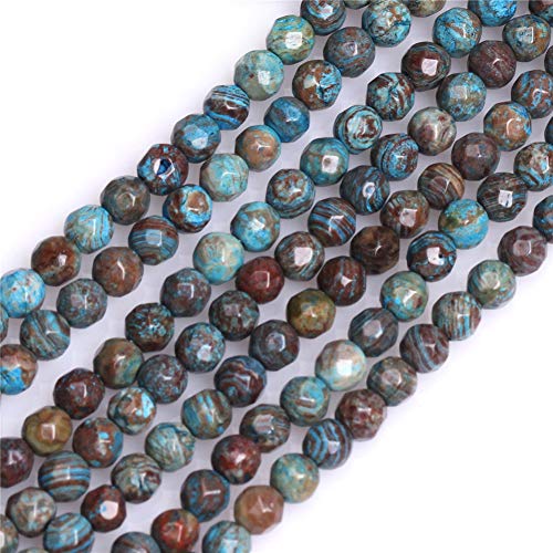 GEM-Inside 4mm Round Dyed Blue Crazy Lace Agate Faceted Gemstone Loose Beads Energy Stone Power Beads for Jewelry Making 15"