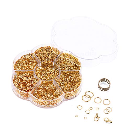 BEADIA Open Jump Rings Gold 6 Sizes 2400pcs with Lobster Claw Clasps Set for DIY Jewelry Making Supplies - color: Gold, size: Variety Pack (6 Sizes)