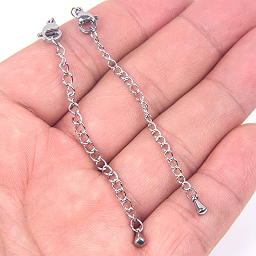 50 Pieces Silver Chain Extension, 2 Inch Stainless Steel Necklace Bracelet Extender, Pendant Anklet Extenders for Women, Jewelry Making With Durable Lobster Claw